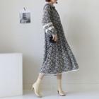 Lace-trim Long Floral Shirtdress