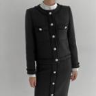 Faux-pearl Tweed Jacket Black - One Size