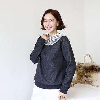 Lace-collar Fleece-lined Top