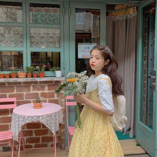 Floral Midi A-line Overall Dress Yellow - One Size