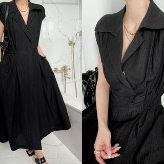 Notch-lapel Flared Long Dress