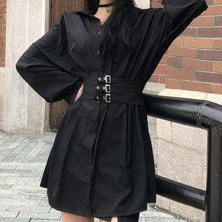 Long-sleeve Buckled Mini Shirt Dress