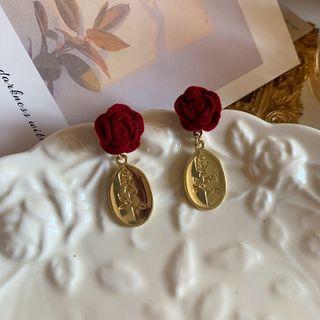 Flocking Rose Alloy Dangle Earring