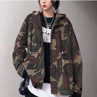 Camouflage Hooded Zip Jacket As Shown In Figure - One Size