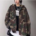 Camouflage Hooded Zip Jacket As Shown In Figure - One Size
