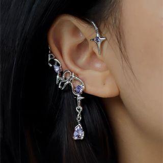Rhinestone Alloy Cuff Earring 1 Pc - Left Ear - Silver & Purple - One Size