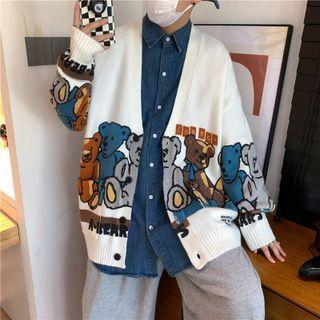 V-neck Cartoon Bear Cardigan