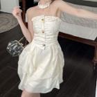 Choker-neck Shirred A-line Layered Dress
