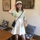 Short-sleeve Striped T-shirt / A-line Jumper Skirt