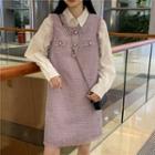 Sleeveless Tweed Dress Purple - One Size
