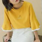 Flare Elbow-sleeve Embroidered T-shirt