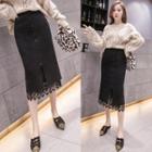 High-waist Lace Trim Knit Skirt
