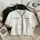 Embossed Glitter-trim V-neck Shirt