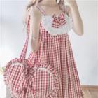 Sleeveless Plaid A-line Lolita Dress / Heart Shape Tote Bag