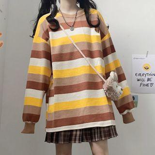 Bear Embroidered Striped Pullover