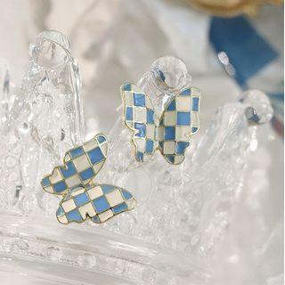 Butterfly Stud Earring 1 Pair - Blue & White - One Size