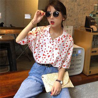 Short-sleeve Heart Print Chiffon Top