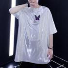 Short-sleeve Wet-look Loose-fit T-shirt