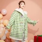 Embroidered Plaid Hooded Long Button Coat