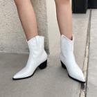 Block-heel Pointed Short Cowboy Boots