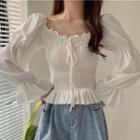 Bell-sleeve Shirred Cropped Blouse