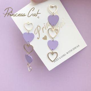 Heart Dangle Earring 1 Pair - Earrings - Love Heart - Purple - One Size
