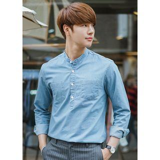Long-sleeve Washed Denim Henley