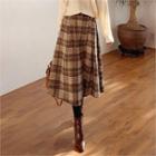 Belted Flared Long Plaid Skirt