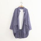 Stand-collar Long-sleeved Loose-fit Striped Long Sheath Dress
