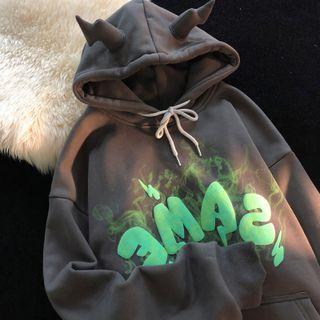Lettering Loose Fit Horn Hoodie