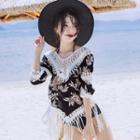 Fringed Hem Beach Cover-up As Shown In Figure - One Size