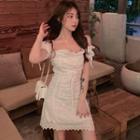 Short-sleeve Eyelet Off-shoulder Mini Dress