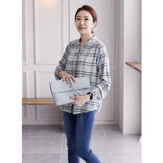 Long-sleeve Check-patterned Blouse