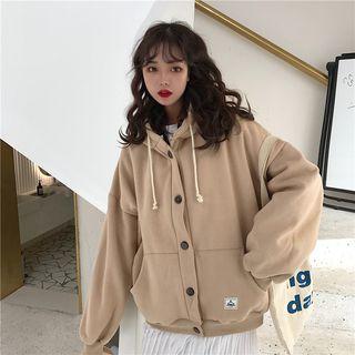 Plain Loose-fit Hooded Jacket Almond - One Size