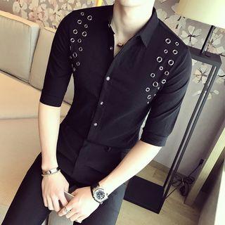 Eyelet Detail Elbow-sleeve Shirt