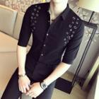 Eyelet Detail Elbow-sleeve Shirt