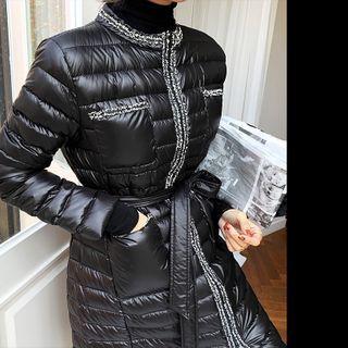 Fringed Quilting Coat With Sash