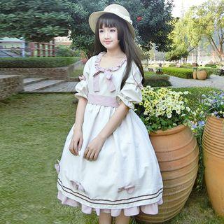 Bow Detail Short-sleeve A-line Midi Dress