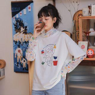 Mock Two-piece Long-sleeve Printed T-shirt White - M