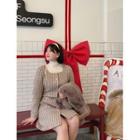 Plus Size Square-neck Tweed Coatdress