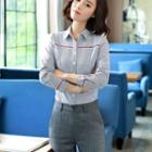 Striped Shirt / Mini Pencil Skirt / Slim-fit Dress Pants / Set