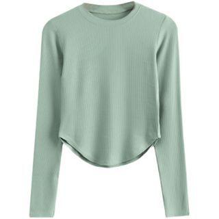 Long-sleeve Scoop Hem Crop Knit Top