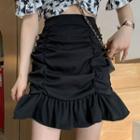 High-waist Ruffle Hem Ruched Mini Skirt