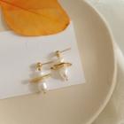 Freshwater Pearl Dangle Earring 1 Pair - S925 Silver - White Faux Pearl - Gold - One Size