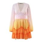 V-neck Gradient Mini A-line Dress