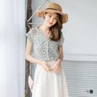 Natural Floral V-neck Top