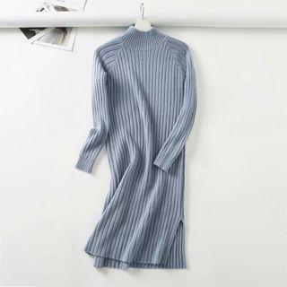 Ribbed Mock Neck Long Sleeve Knit Dress