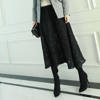 Fringed Lace Maxi Flare Skirt