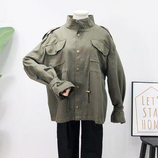 Drawstring-waist High-neck Jacket