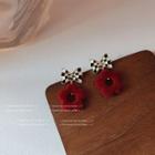 Checker Bow Alloy Flocking Flower Dangle Earring 1 Pair - C-503 - Red - One Size